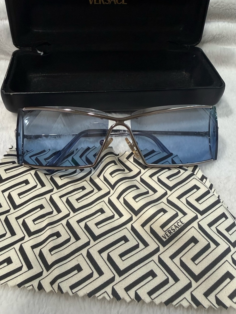 Versace Men’s and ladies 2012 Blue Gradient Shield Sunglasses with Silver Frame